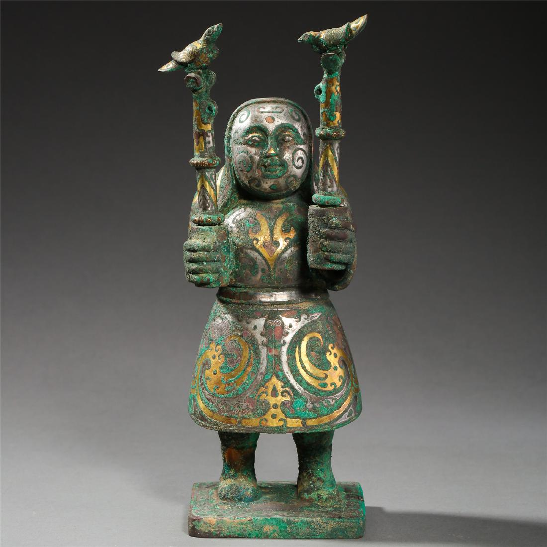 CHINESE GOLD INLAID BRONZE STANDING FIGURE (1 of 11)