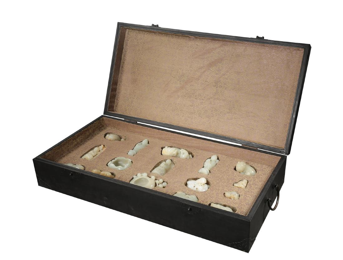 SIXTEEN CHINESE JADE CARVINGS COLLECTION IN ROSEWOOD (1 of 15)