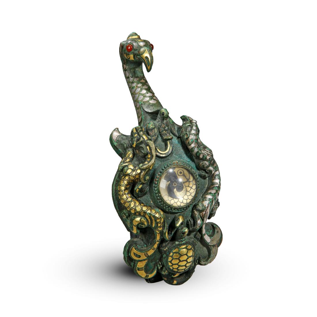 CHINESE SILVER GOLD INLAID BRONZE DRAGON BELT HOOK (1 of 9)