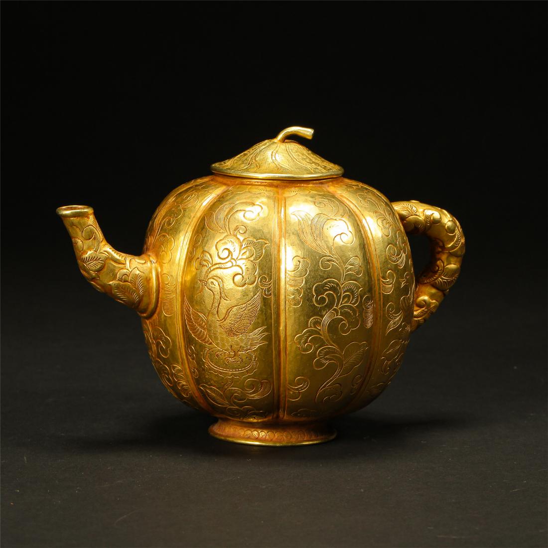 CHINESE PURE GOLD MELON TEA POT LIAO DYNASTY (1 of 9)