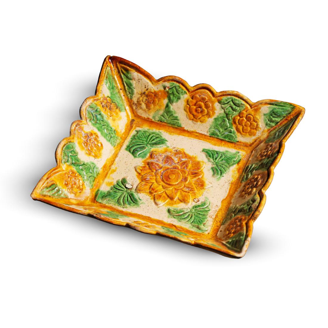 CHINESE PORCELAIN SANCAI FLOWER SQUARE DISH LIAO (1 of 9)