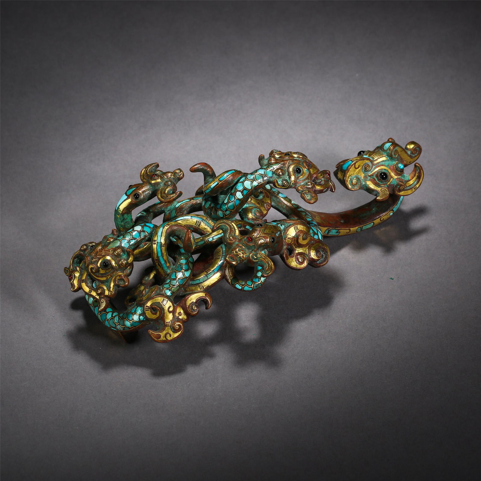 CHINESE GOLD SILVER INLAID DRAGON BELT HOOK (1 of 9)