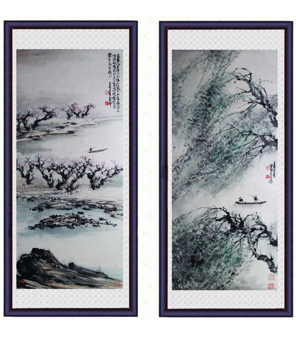 PAIR OF CHINESE PAINTINGS OF LAKE VIEWS (1 of 10)