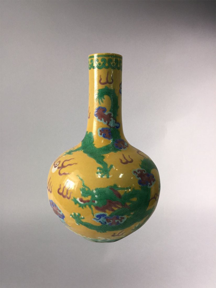 CHINESE PORCELAIN WUCAI ON YELLOW GLAZED TIANQIU VASE (1 of 4)