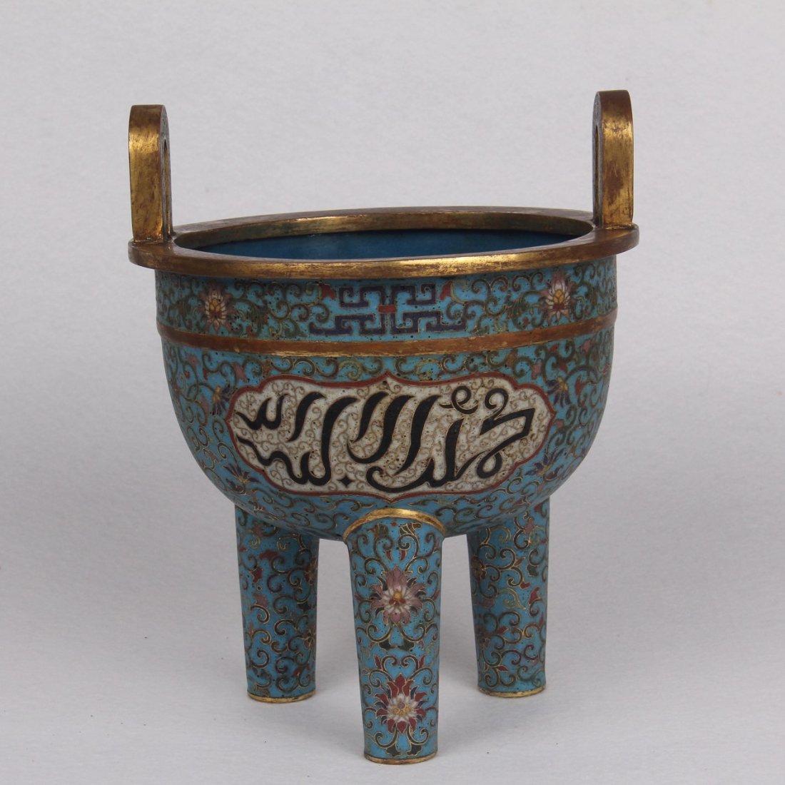 CHINESE CLOISONNE TRIPOID DING WITH ARABIC WRITING (1 of 7)