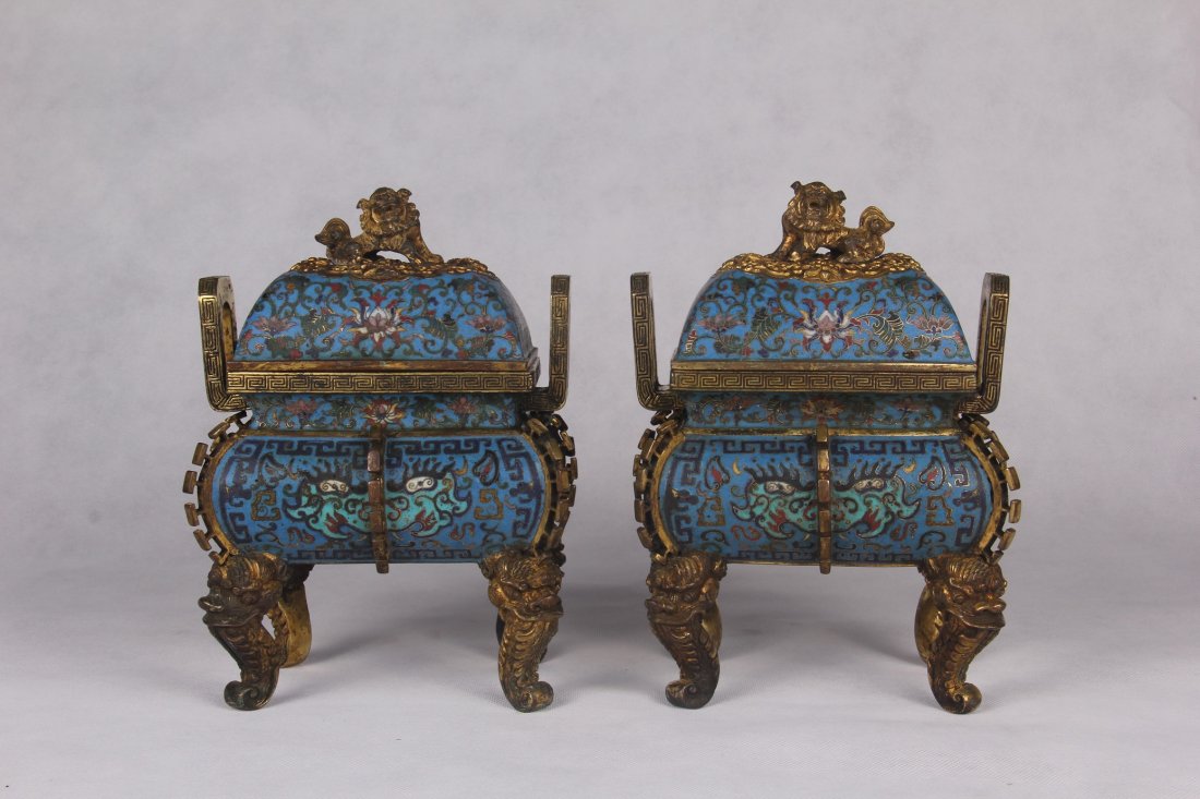 PAIR OF CHINESE CLOISONNE SQUARE CENSER (1 of 9)
