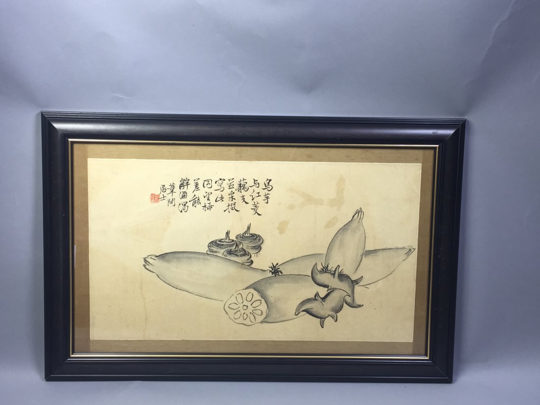 CHINESE FRAMED PAINTING OF LOTUS ROOT (1 of 3)
