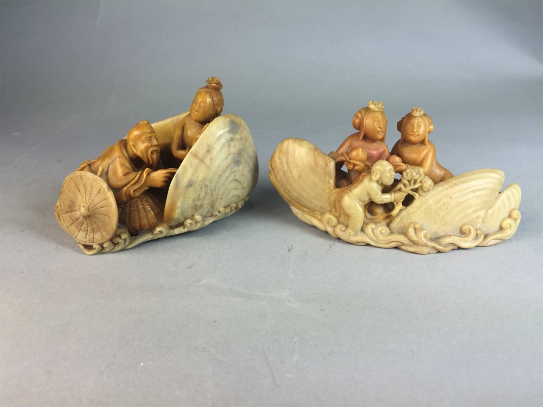 TWO CHINESE SOAPSTONE CRAVED FIGURES (1 of 6)