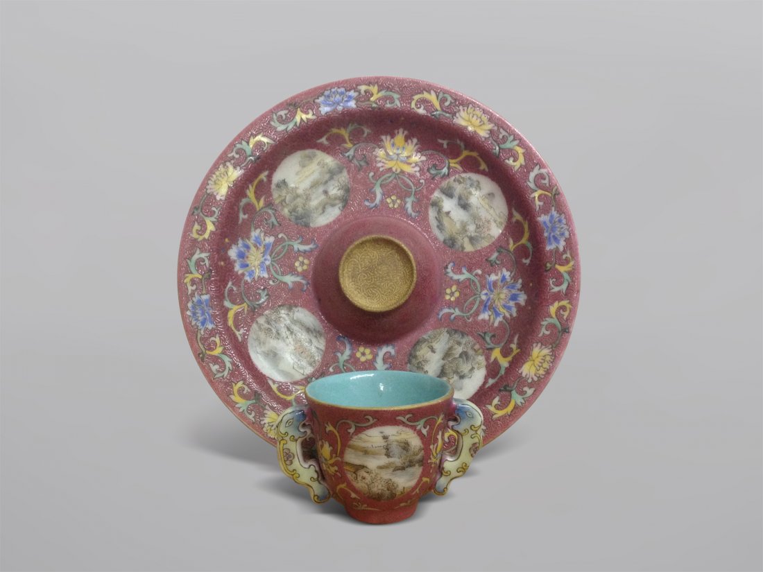 CHINESE PORCELAIN FAMILLE ROSE CUP DISH (1 of 6)