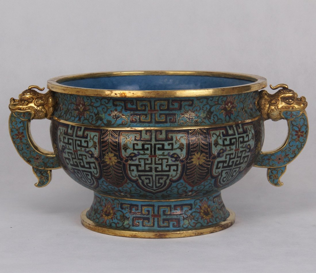 CHINESE CLOISONNE HANDLED CENSER (1 of 5)