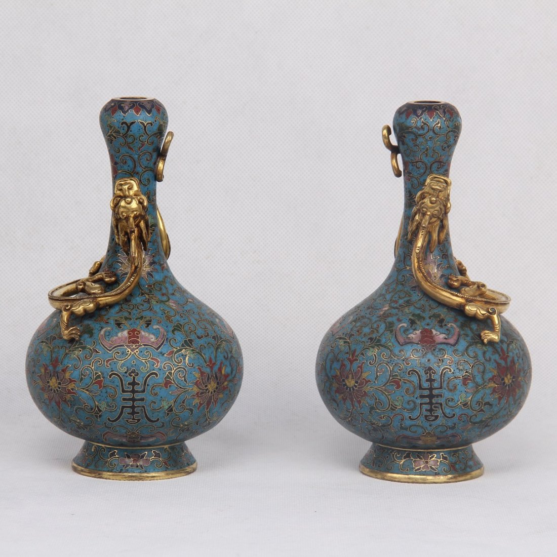 PAIR OF CHINESE CLOISONNE DRAGON LONG NECK VASES (1 of 4)