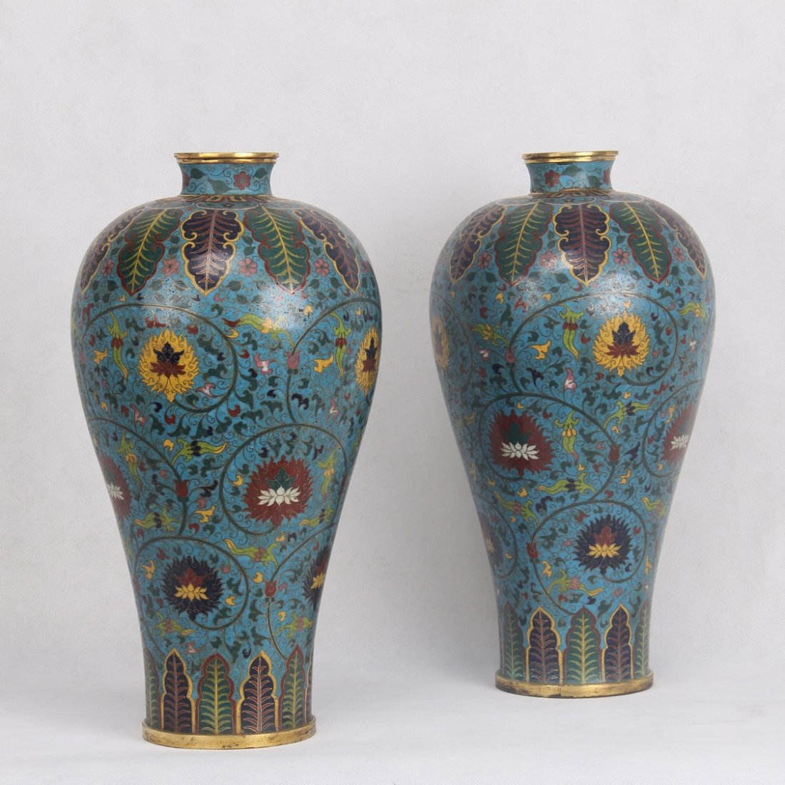 PAIR OF CHINESE CLOISONNE MEIPING VASES (1 of 5)
