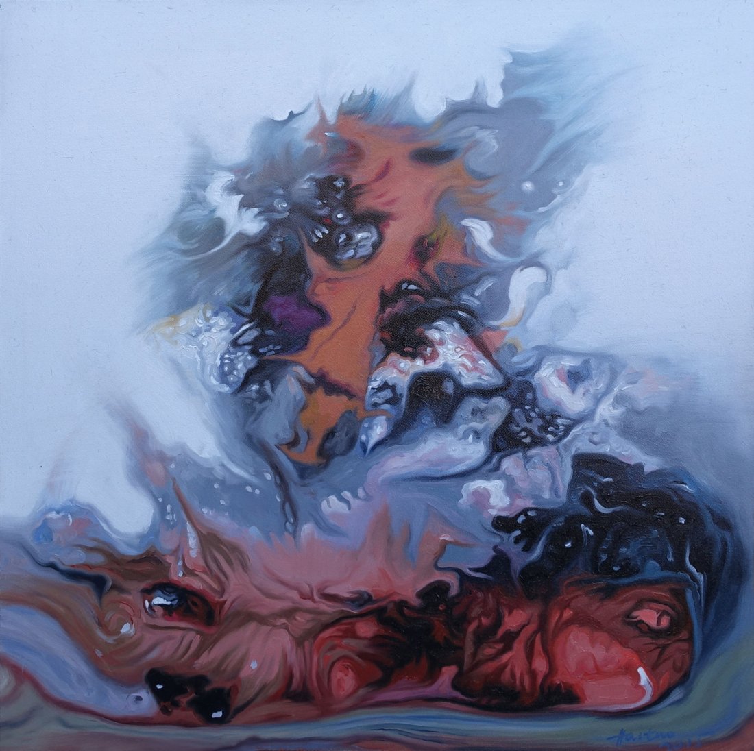 CHINESE CONTEMPERORY OIL PAINTING BY HAI TAO: CHINESE CONTEMPERORY OIL PAINTING BY HAI TAO. Title: Mind Impression. No. 1502. Size 80 cm by 80 cm. Oil painting on convas. Directly acquired from artist himself.