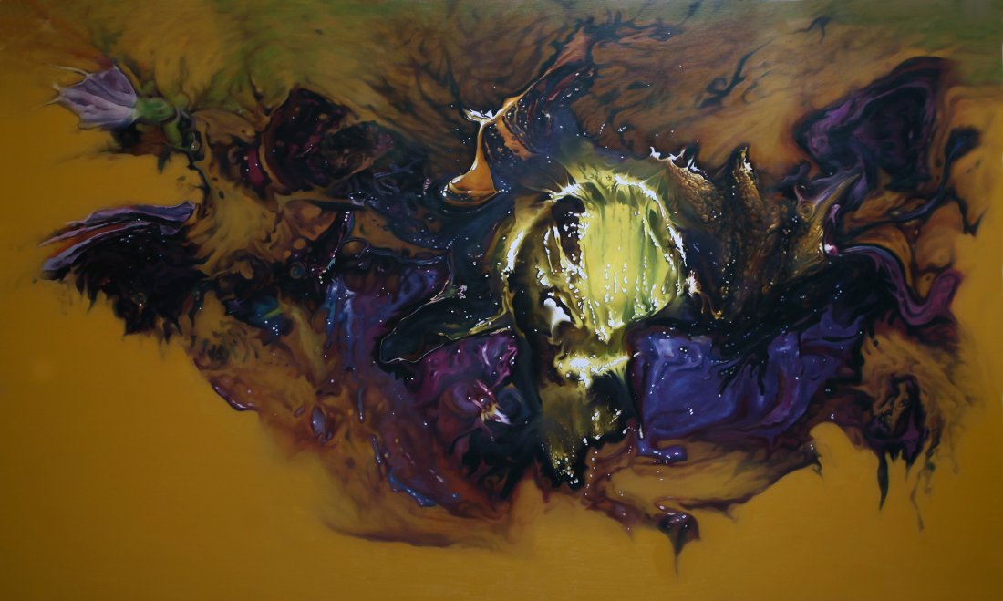 CHINESE CONTEMPERORY OIL PAINTING BY HAI TAO: CHINESE CONTEMPERORY OIL PAINTING BY HAI TAO. Title: Virtual Passion, Golden Age. Size 380 cm by 220 cm. Oil painting on convas. Directly acquired from artist himself.