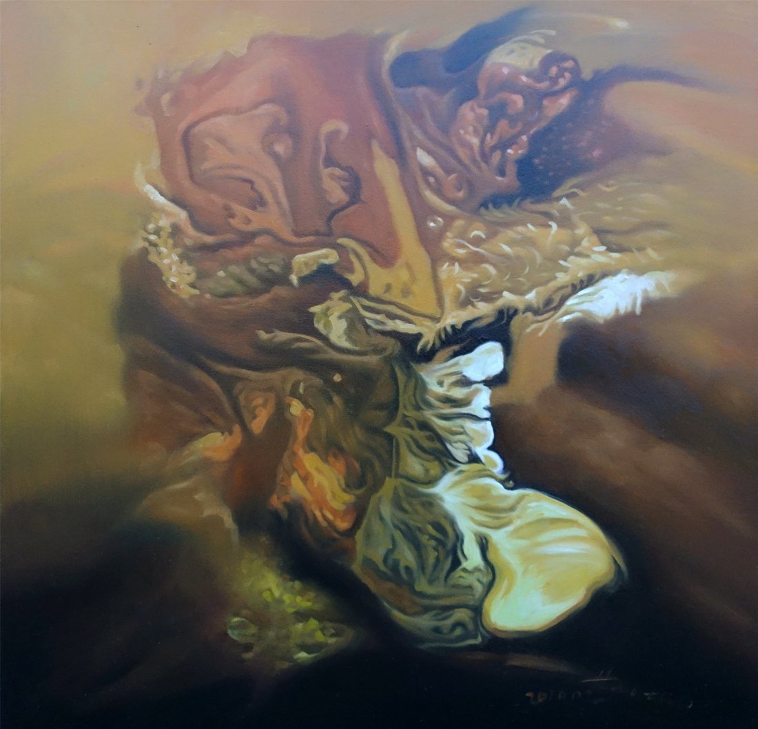 CHINESE CONTEMPERORY OIL PAINTING BY HAI TAO: CHINESE CONTEMPERORY OIL PAINTING BY HAI TAO. Title: Mind Impression. No. 1602. Size 80 cm by 80 cm. Oil Painting on convas. Directly acquired from artist himself.