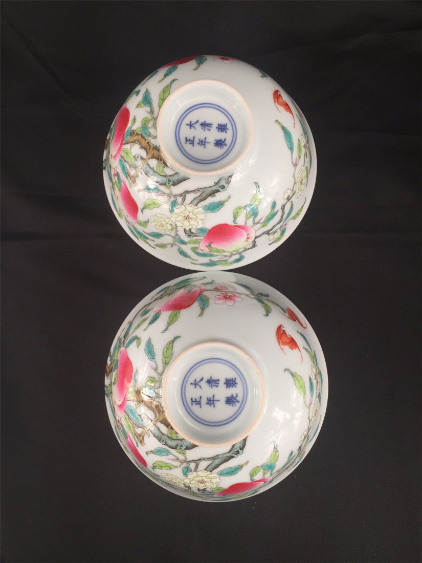 PAIR OF CHINESE PORCELAIN FAMILLE ROSE PEACH BOWLS (1 of 7)