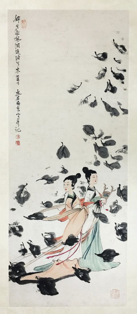 CHINESE SCROLL PAINTING OF TWO BEAUTIES (1 of 3)