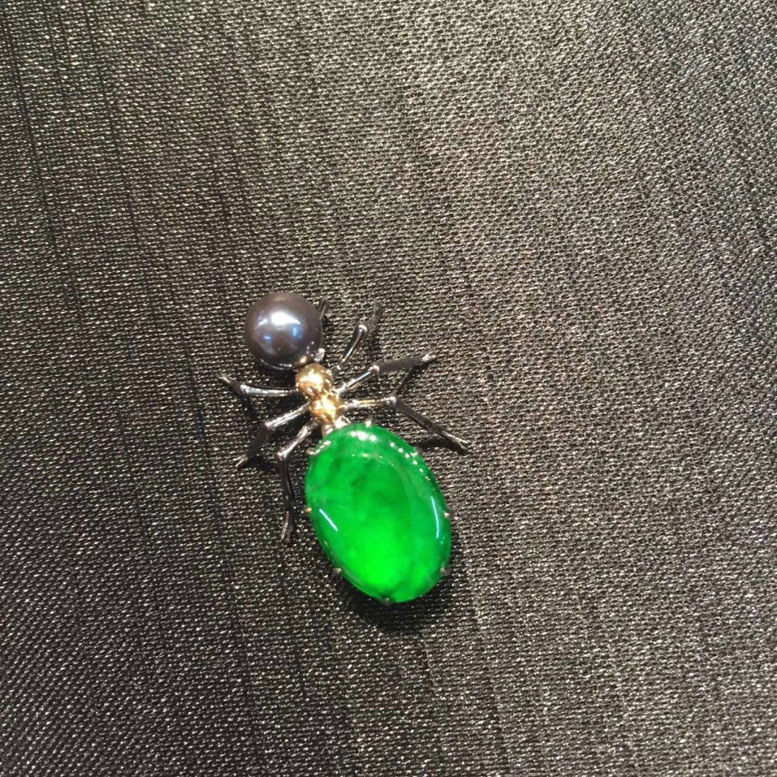 18K GOLD PEARL NATURAL JADEITE BROOCH PENDANT (1 of 6)