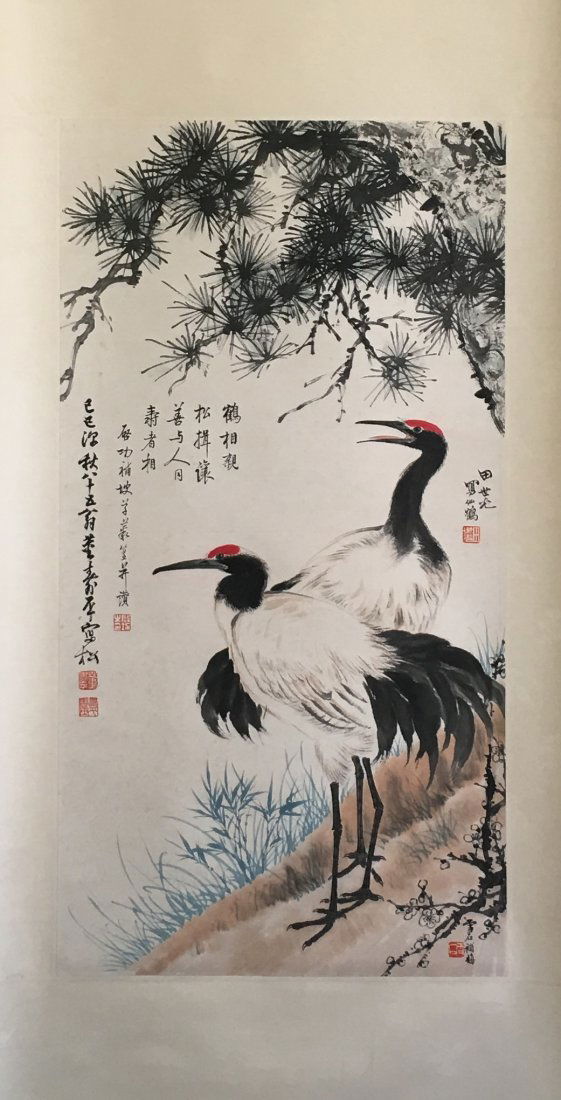 CHINESE SCROLL PAINTING OF CRANES (1 of 8)