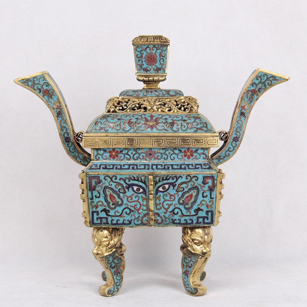 CHINESE CLOISONNE SQUARE CENSER (1 of 7)