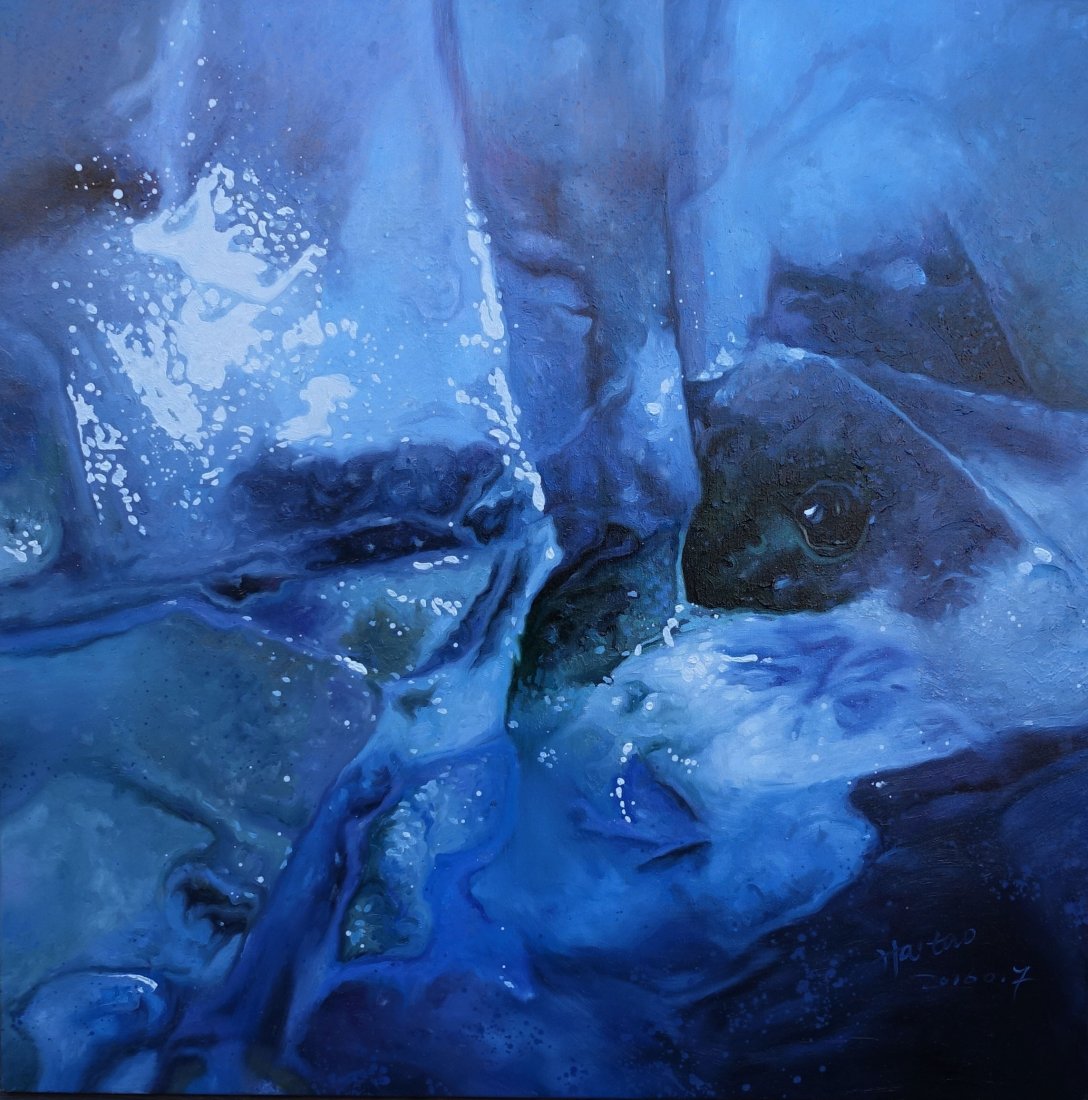 CHINESE CONTEMPERORY ART OIL ABSTRACT BY HAI TAO: CHINESE COMPEMPORARY ART OIL ABSTRACT BY HAI TAO. Title: Mind Impression, No. 1617. Size 80 cm by 80 cm. From artist himself.