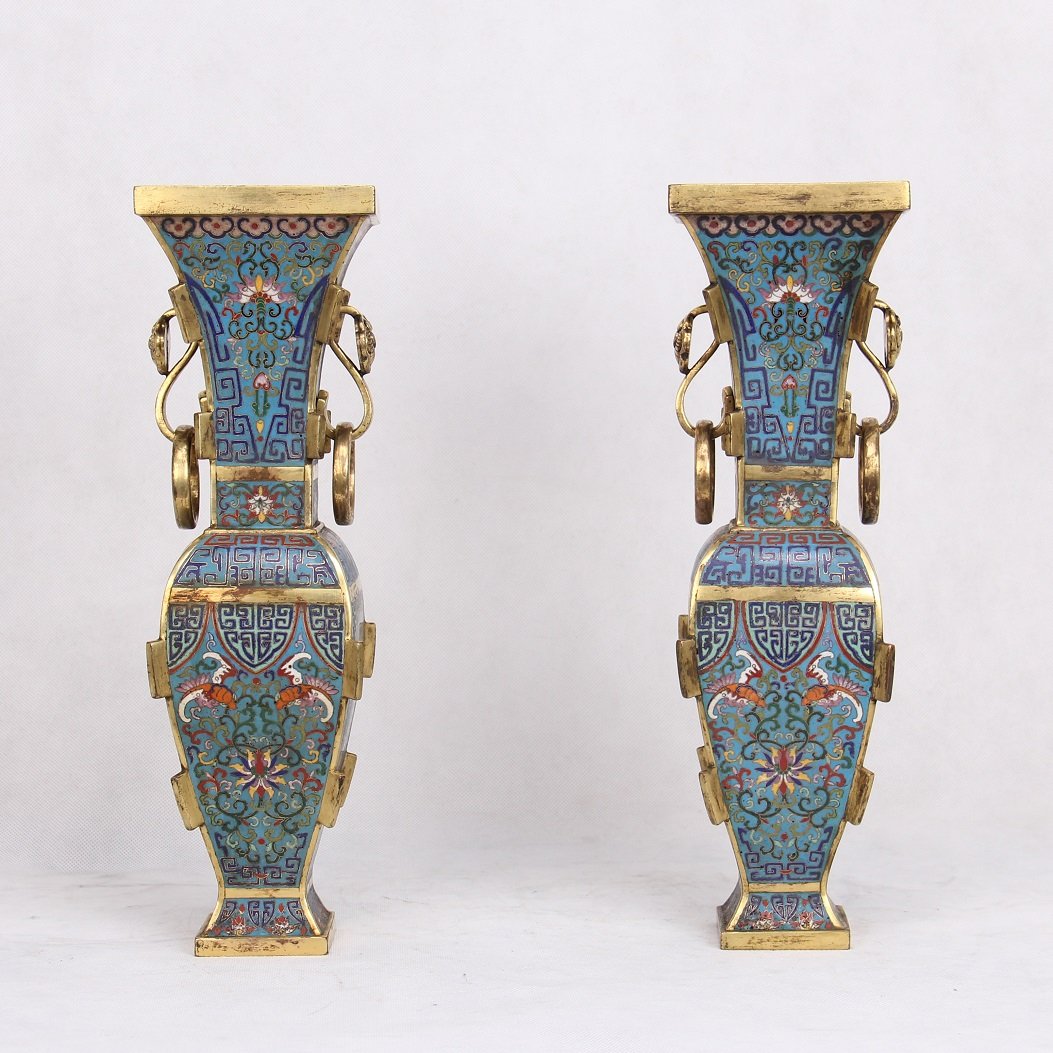 PAIR OF CHINESE CLOISONNE SQUARE VASES (1 of 9)