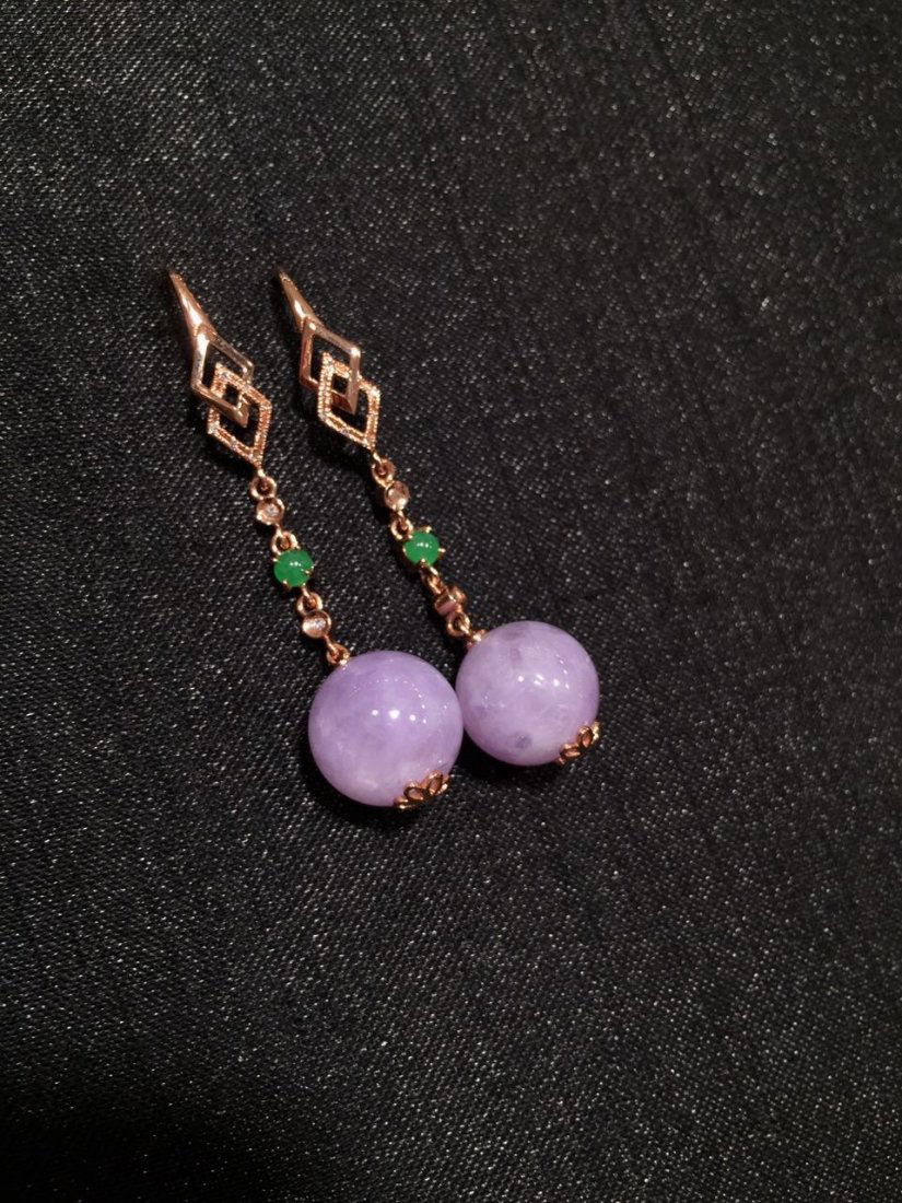 18K GOLD DIAMOND NATURAL PURPLE JADEITE EARRINGS (1 of 3)