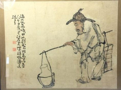 CHINESE FRAMED PAINTING OF OLD MAN (1 of 4)