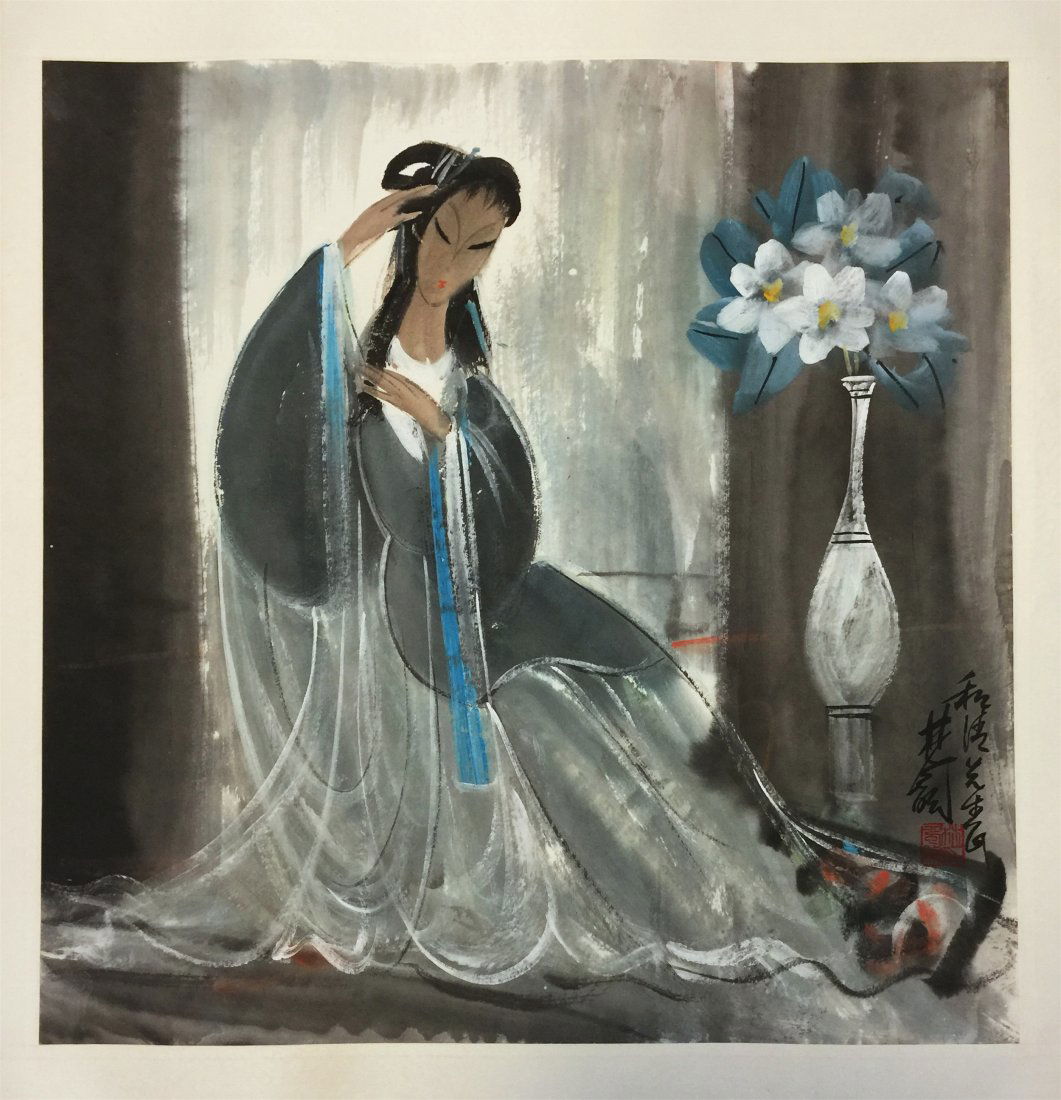 CHINESE SCROLL PAINTING OF A LADY (1 of 3)