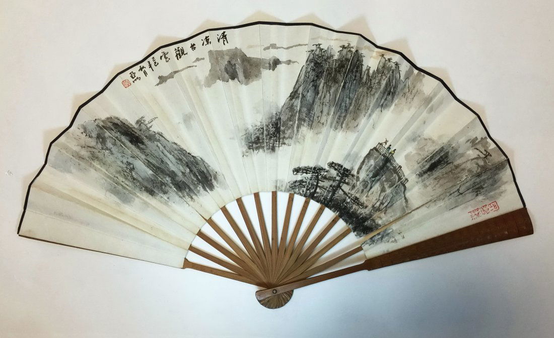 CHINESE FAN PAINTING OF MOUNTAIN VIEWS (1 of 6)
