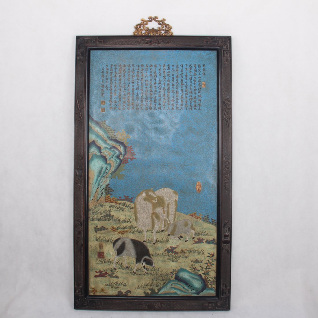 CHINESE CLOISONNE THREE GOATS PLAQUE (1 of 5)