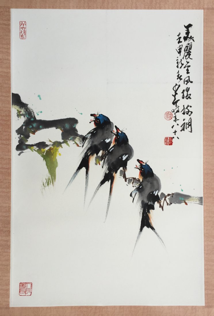 CHINESE SCROLL PAINTING OF BIRDS ON TREE (1 of 4)