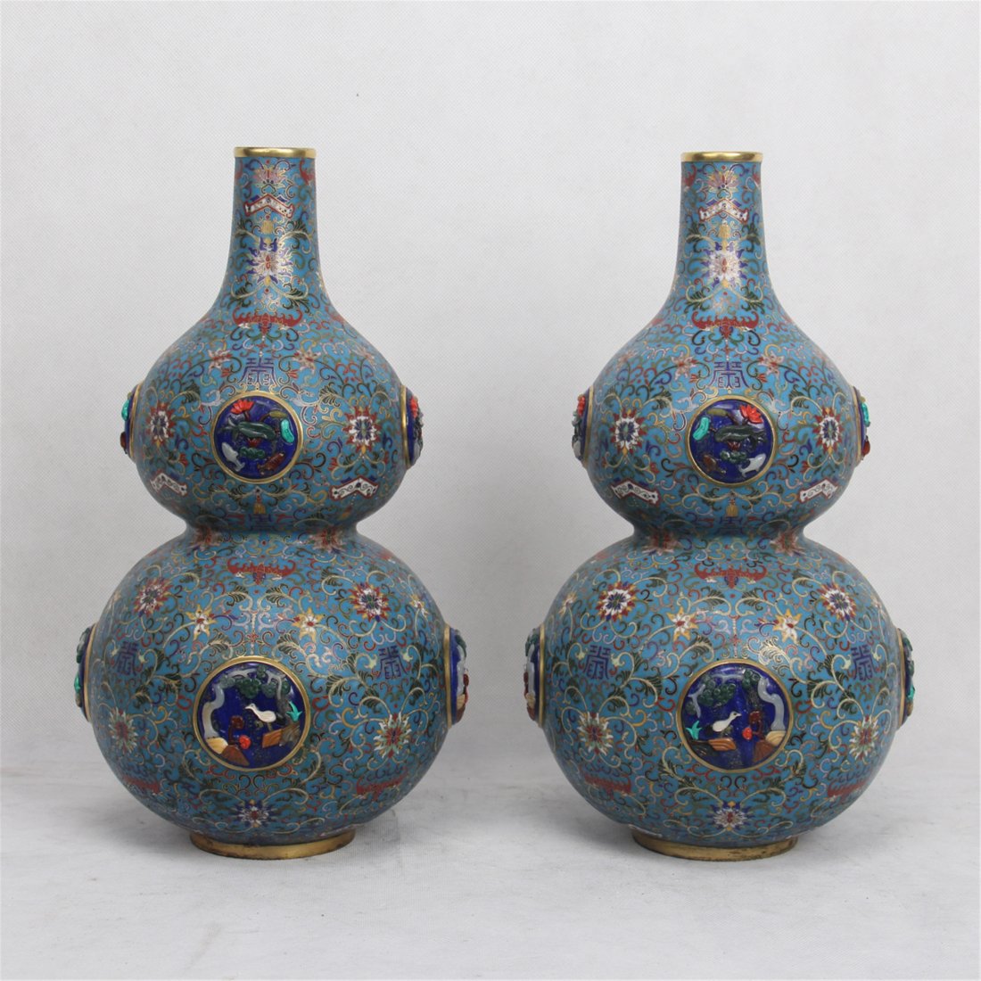 PAIR OF CHINESE CLOISONNE GOURD VASES (1 of 7)