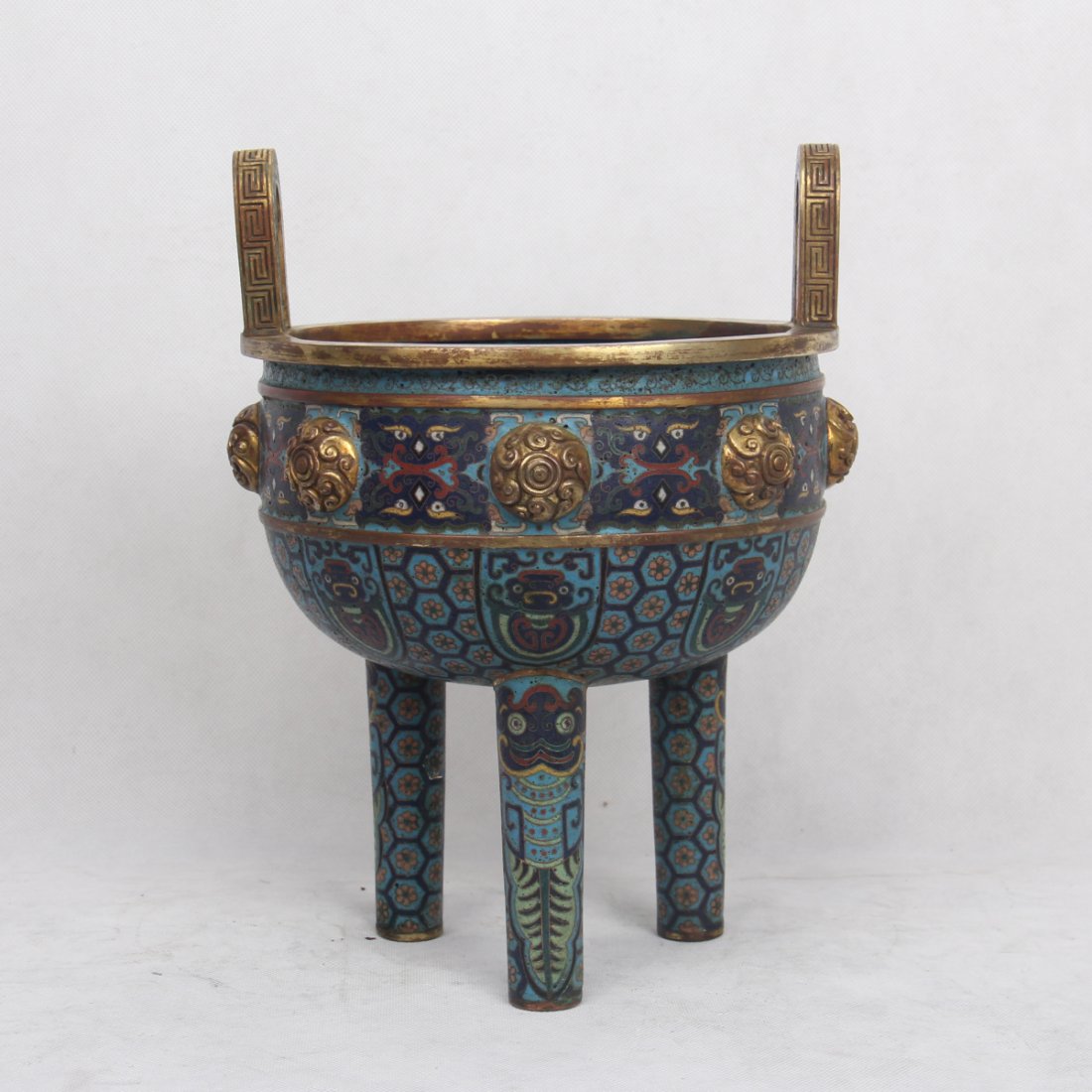 LARGE CHINESE CLOISONNE TRIPLE FEET DING (1 of 6)