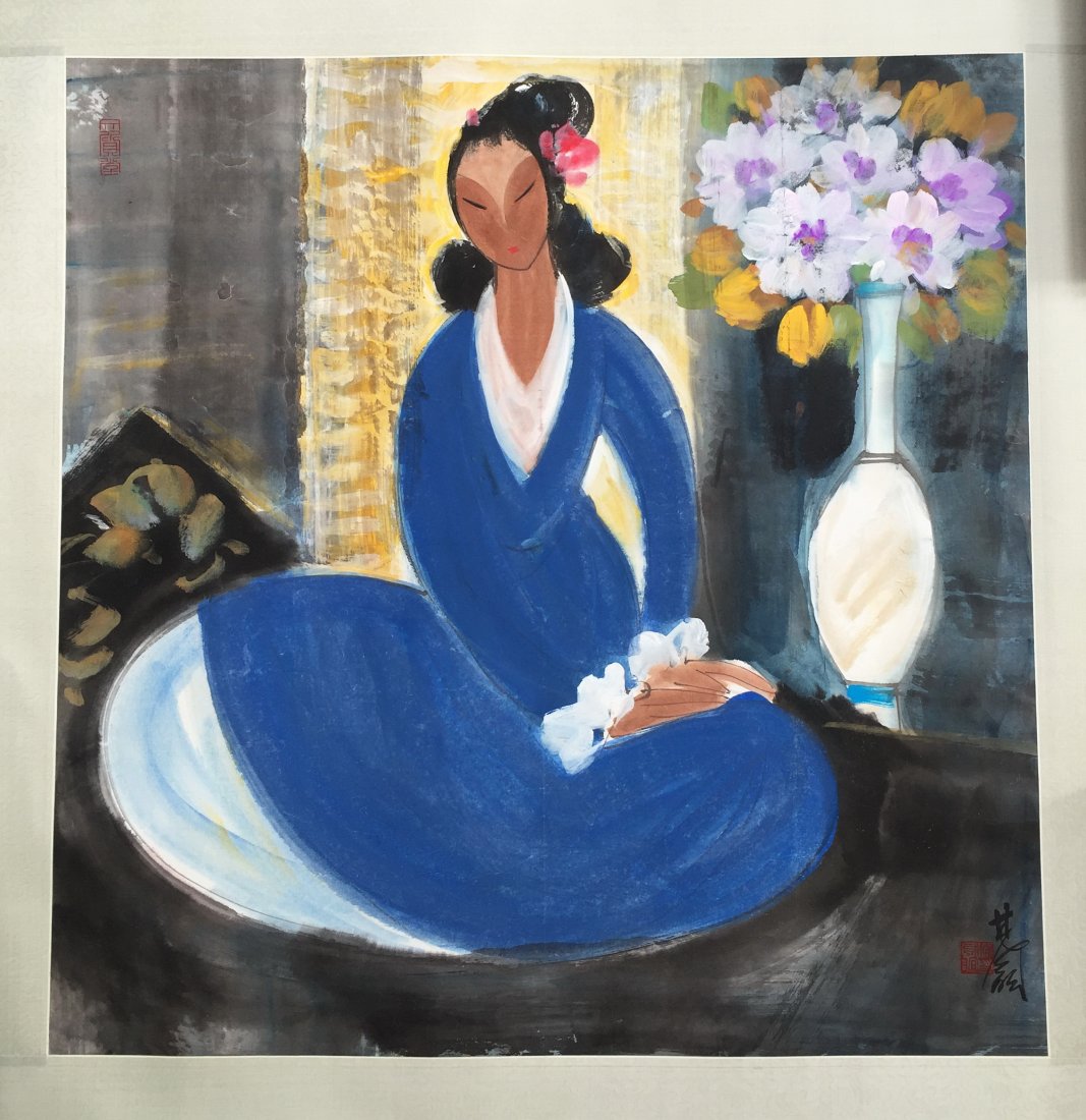 CHINESE SCROLL PAINTING OF LADY (1 of 5)