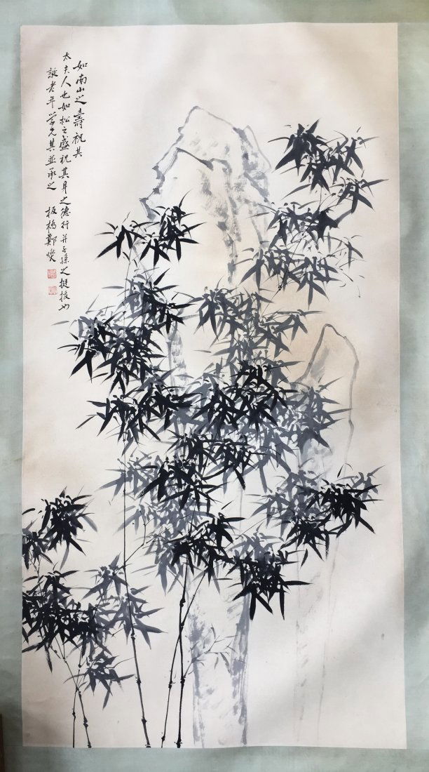 CHINESE SCROLL PAINTING OF BAMBOO AND ROCK (1 of 8)