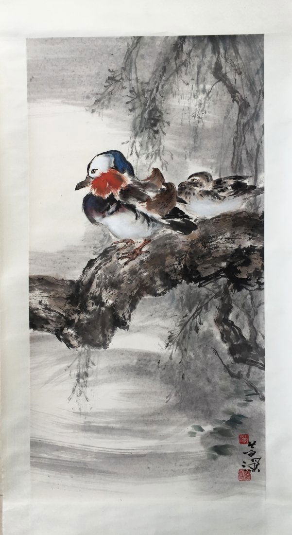 CHINESE SCROLL PAINTING OF BIRD ON TREE (1 of 4)