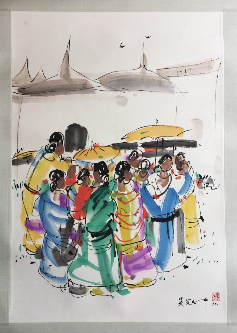 CHINESE SCROLL PAINTING OF CROWED PEOPLE: CHINESE SCROLL PAINTING OF CROWED PEOPLE. Signed and dated. Image size 67 cm by 45 cm. Domestic shipping $20 and oversea $40. Combined shipping avaliable.