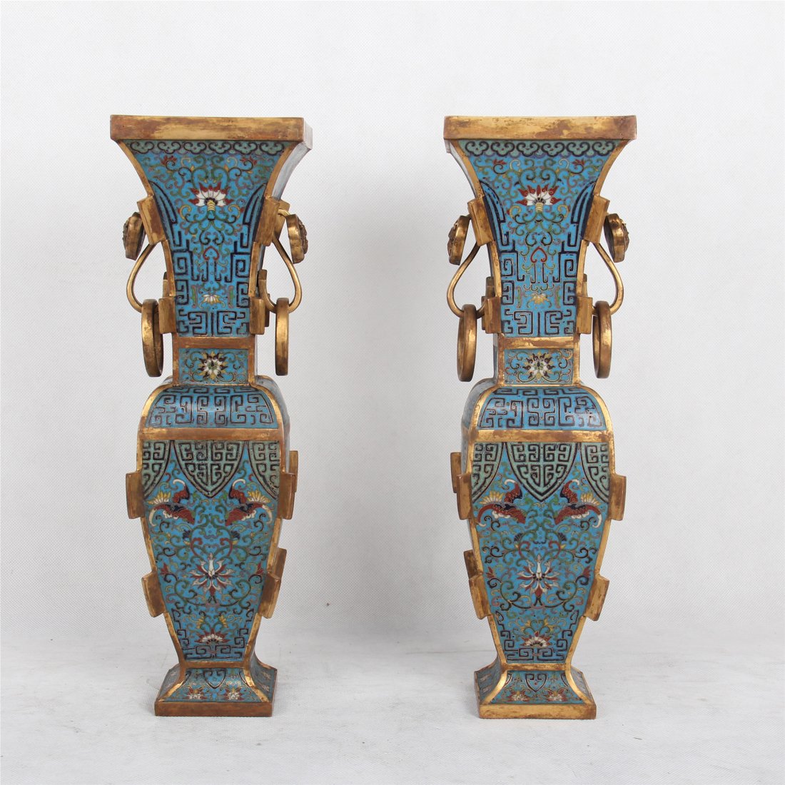 PAIR OF CHINESE CLOISONNE SQUARE VASES (1 of 7)