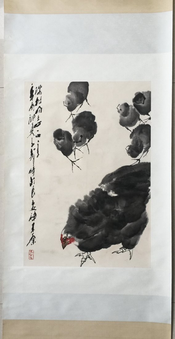 CHINESE SCROLL PAINTING OF CHICKENS (1 of 4)