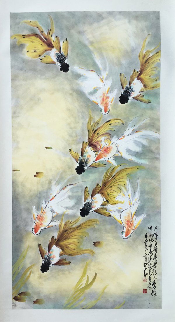CHINESE SCROLL PAINTING OF KOI FISH (1 of 4)
