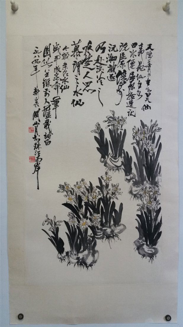 CHINESE SCROLL PAINTING OF ORCHID: CHINESE SCROLL PAINTING OF ORCHID. Signed and dated. Image only size 89 cm by 50 cm. Domestic shipping $20 and oversea $40. Combined shipping avialable.