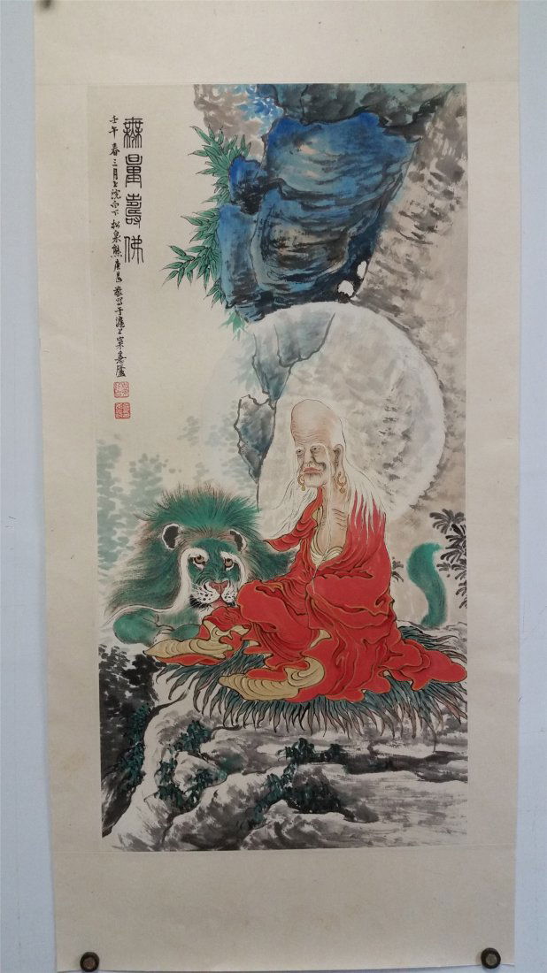 CHINESE SCROLL PAINTING OF SEATED LOHAN (1 of 5)