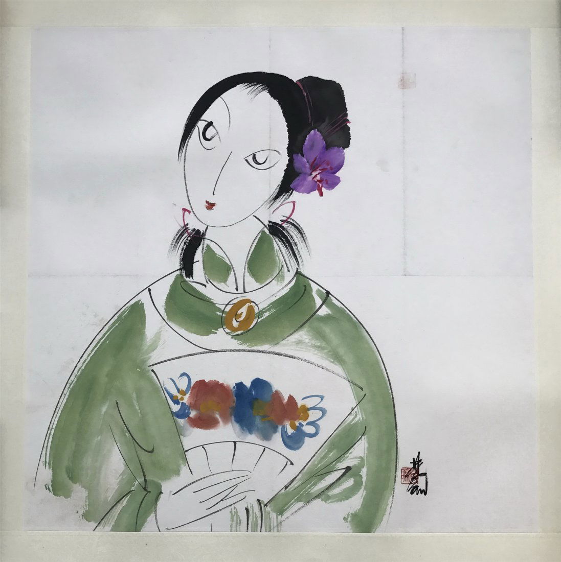 CHINESE SCROLL PAINTING OF LADY (1 of 3)