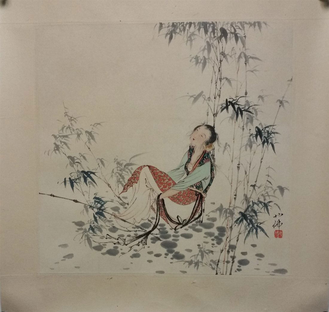 CHINESE SCROLL PAINTING OF LADY (1 of 6)