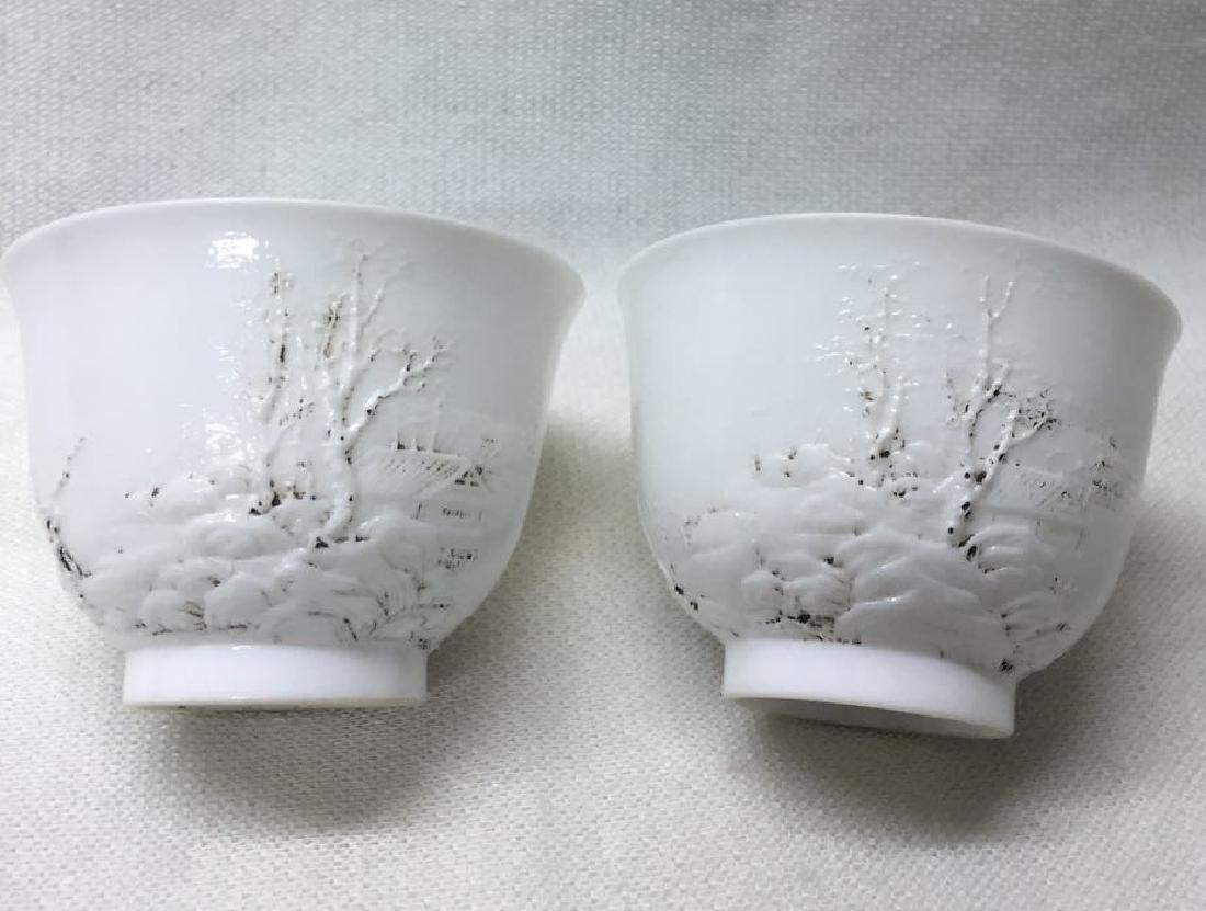 PAIR OF CHINESE PORCELAIN WHITE GLAZE ENGRAVED CUPS (1 of 5)