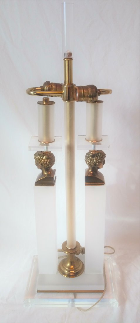 Frosted Lucite Bronze God of Sleep Hypnos Lamp (1 of 2)