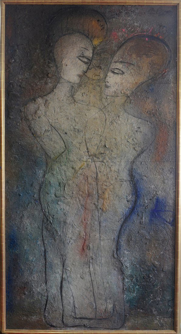 Jamali Original Fresco Painting 59x110: Fresco painting by Internationally renowned artist Jamali. Painting stands 110\" tall by 59\" wide. This wonderful work of Mystical Expressionism is great in a collection or as a stand alone feature.