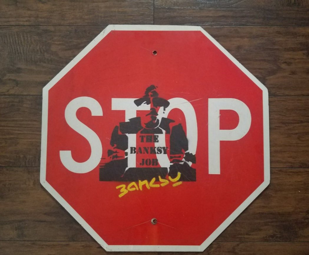Banksy, The Banksy Job, STOP traffic sign (1 of 10)