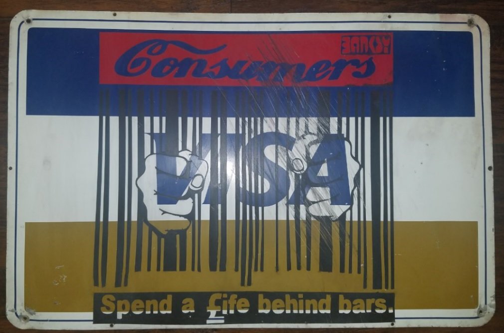 BANKSY street art, on  English  large VISA Sign. (1 of 9)